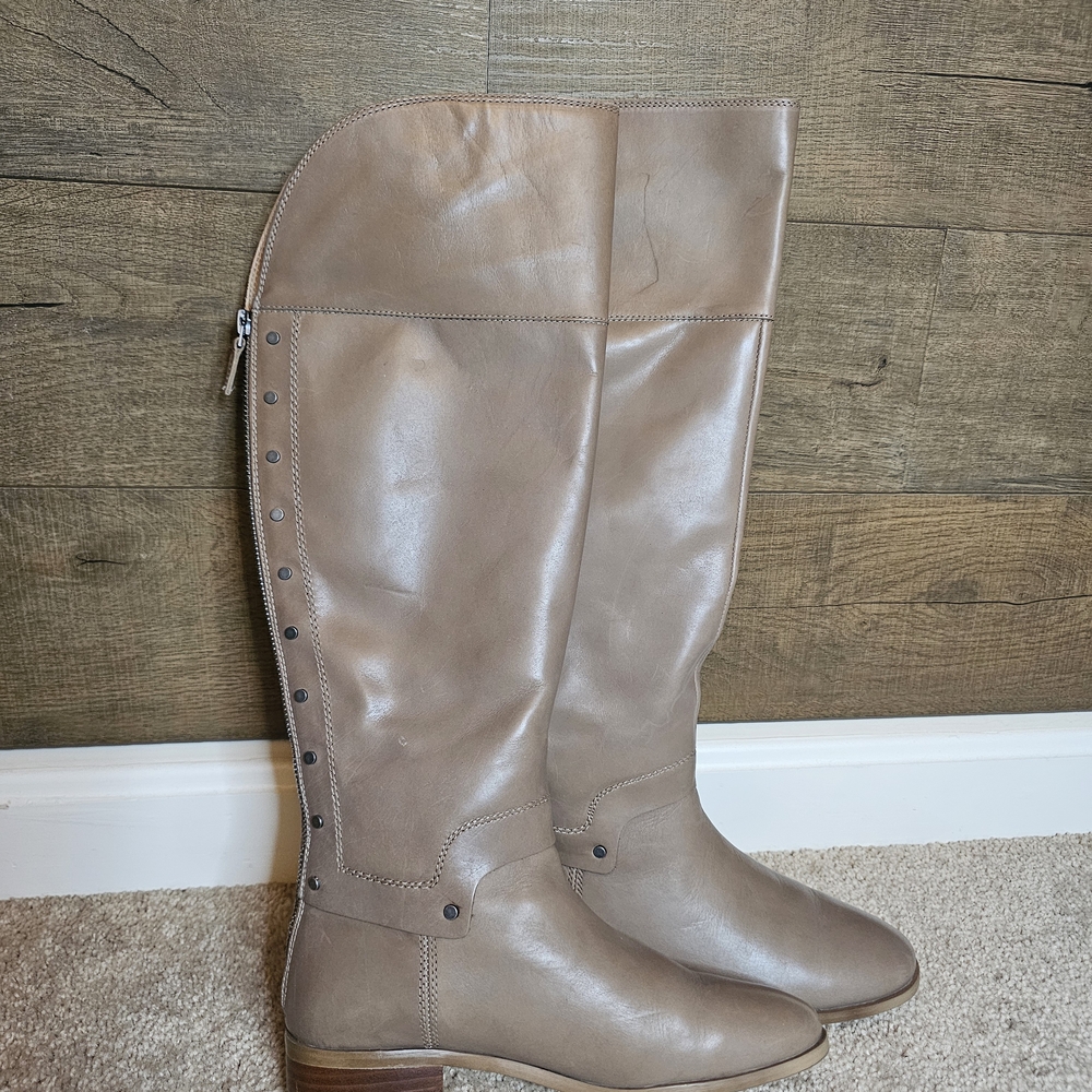 ​FRANCO SARTO Roxie Taupe Leather Knee High Boots Studded Back Detail Size 6.5 M
